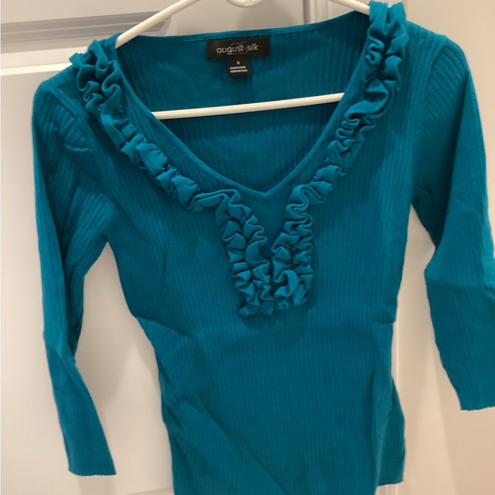 Women's Blue Ruffled Top - Picture 3 of 3